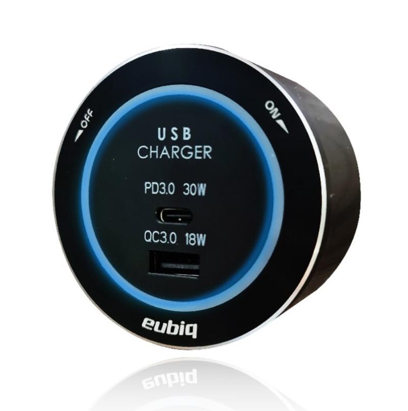 USB3QC - Fast USB Charger two outputs - Black - Blue Led
