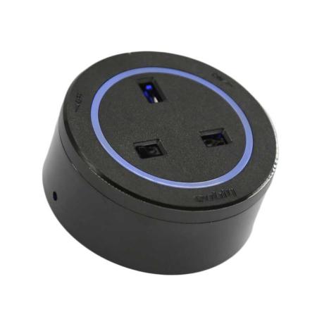 Bristish Standard Socket BS4-L Black - black plastic rim - Blue Led