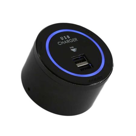 USB4-L - USB Charger two outputs - Black - Blue led - 3,4 Amp.
